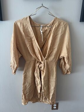 Anthropologie Khaki V-Neck Tie-Front Tunic